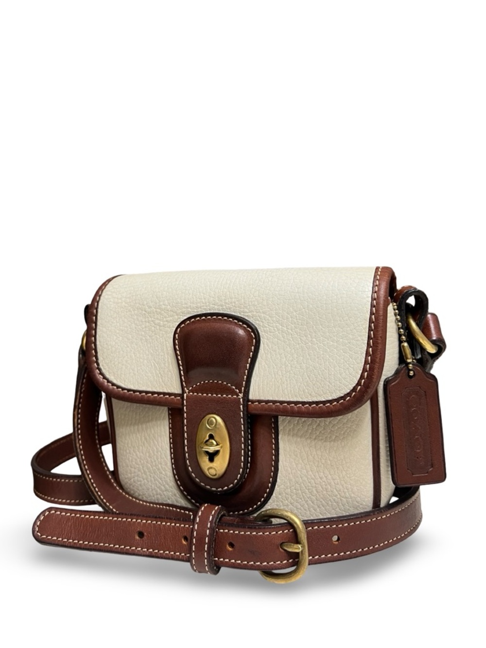 90s Vintage COACH Durham Mini Bag in Bone with Tan Trim